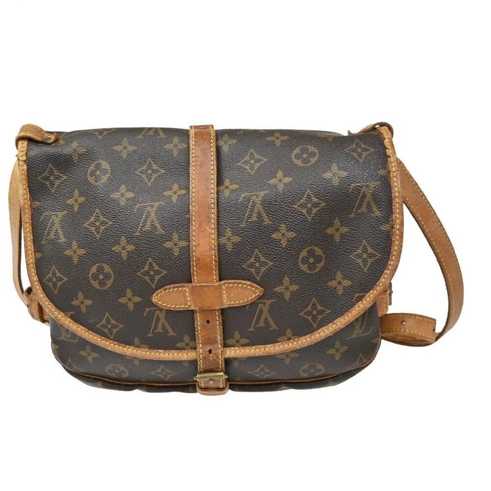 LOUIS VUITTON Logo Saumur MM Shoulder Bag Monogram Leather Brown M40710 64ZA077 - Picture 3 of 16